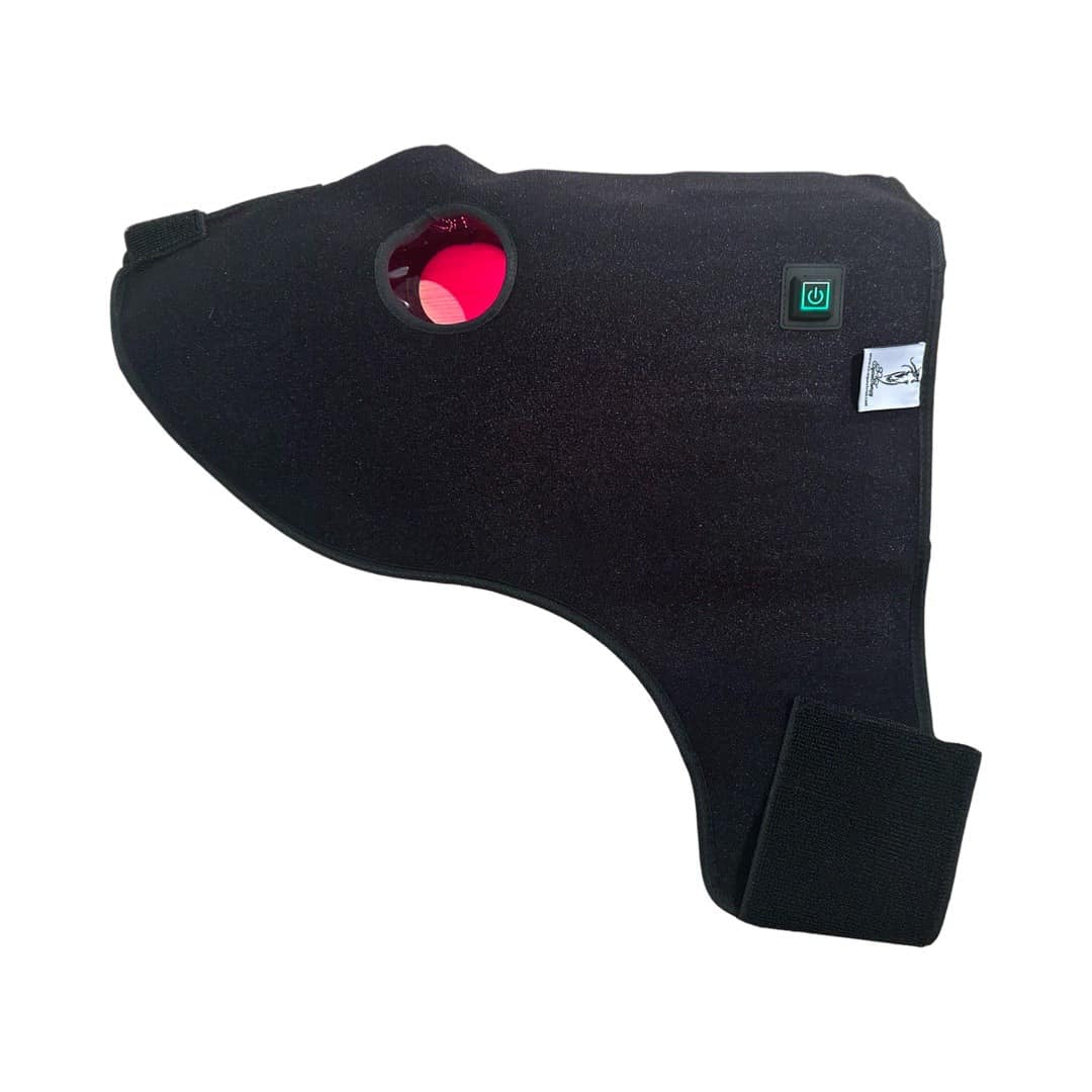 “Horse wearing red light therapy bonnet pad on poll region”
“Equine TMJ near-infrared LED pad close-up”
“Wireless calming LED bonnet for nervous horse before trailering”
“SV Equine Therapy head and poll light therapy device in use”