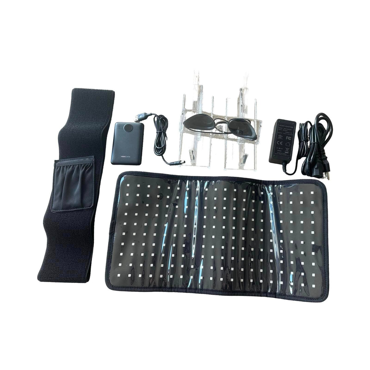 Small red and blue LED therapy pad wrapped on horse leg”
“Equine wound healing light pad with arch mounts”
“Portable cordless LED pad treating horse neck muscle”
“Blue light therapy for proud flesh in horses
