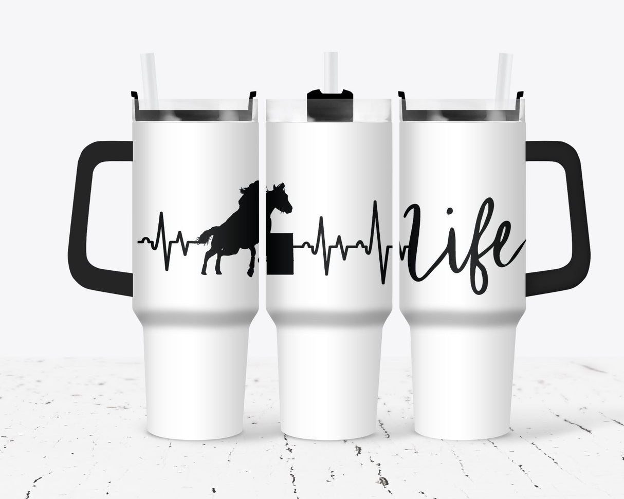 Barrel Racing Life Line - 40oz Double Insulated Travel Mug with Handle