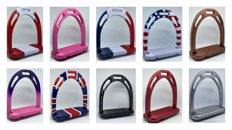 Light weight aluminum stirrups with a wide foot bed. Weight: 380g (per stirrup)  Tread Width: 3"  Width Between Stirrup Bars: 4 3/4"  Tread Length: 5 1/2"