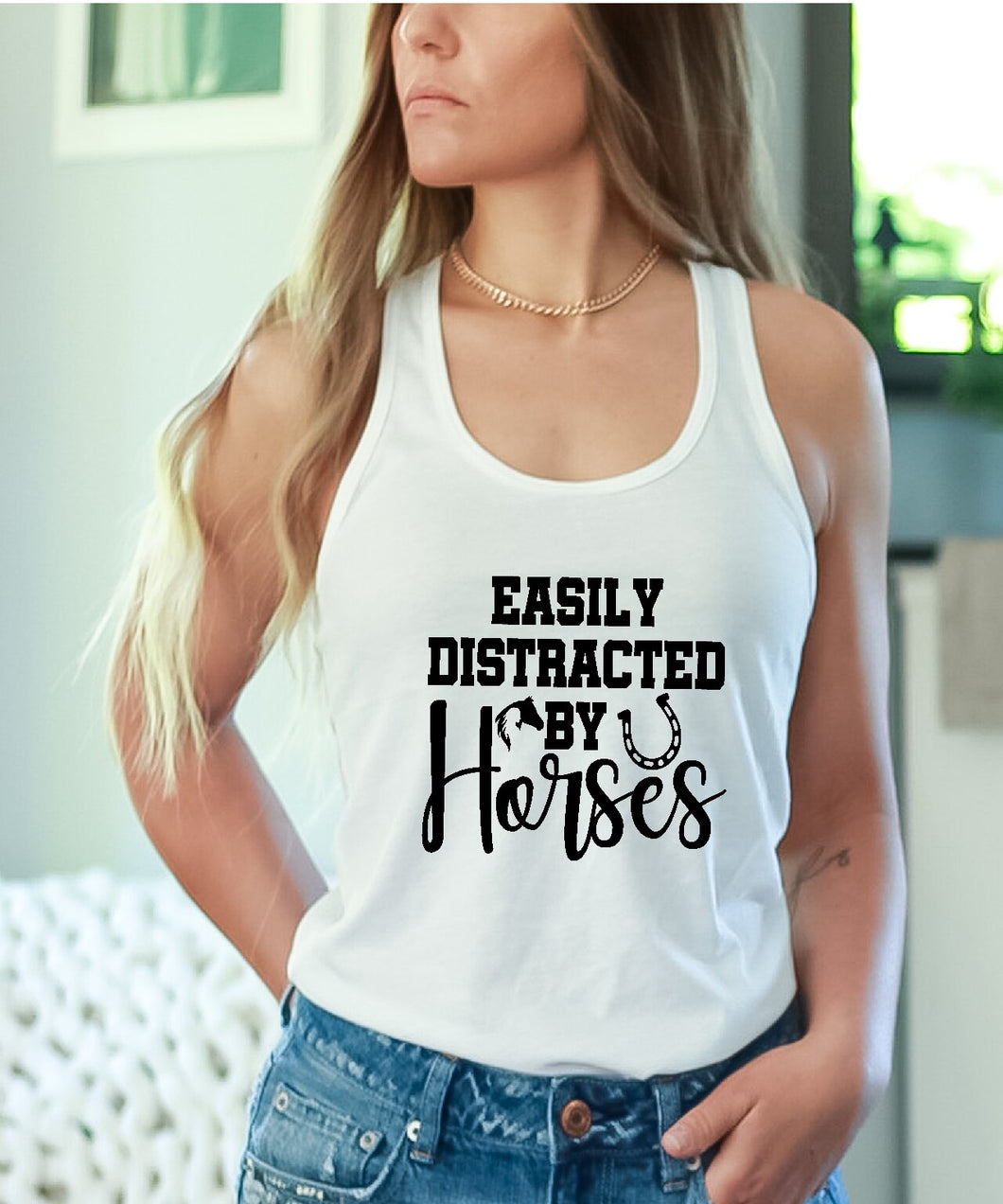 Easily Distracted By Horses Design 5  Tank Top