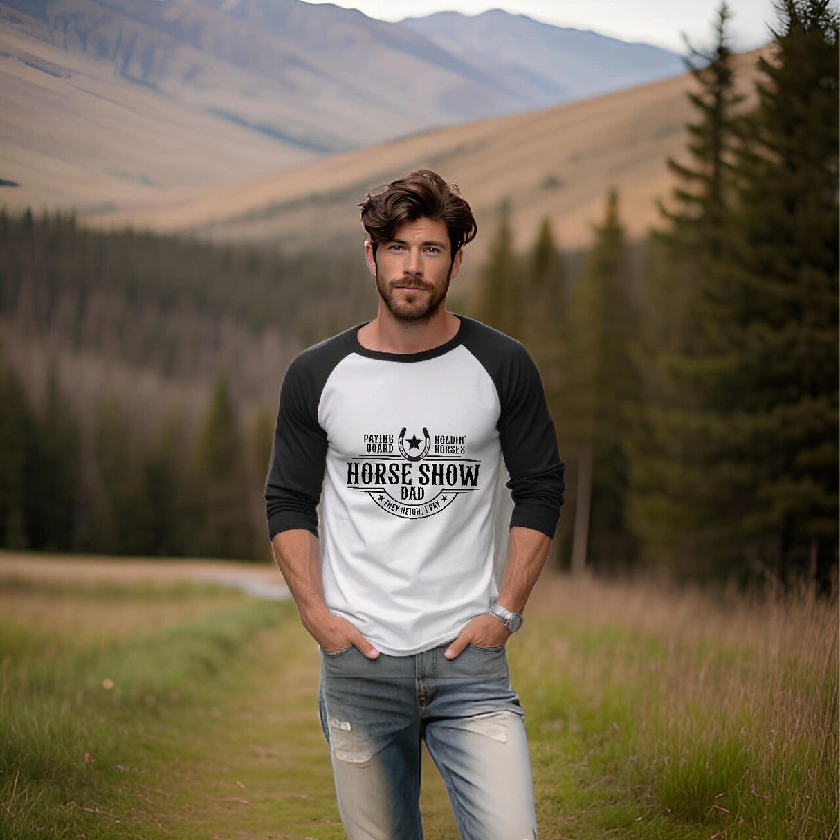 Horse Show Dad - Raglan 3/4 Sleeve Shirt