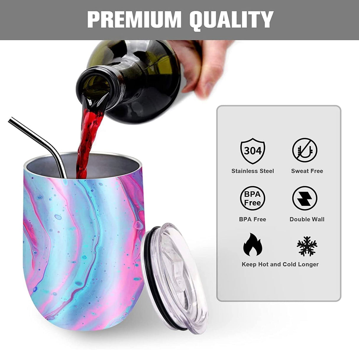 12oz Double Insulated Personalized Sublimation Wine Tumblers